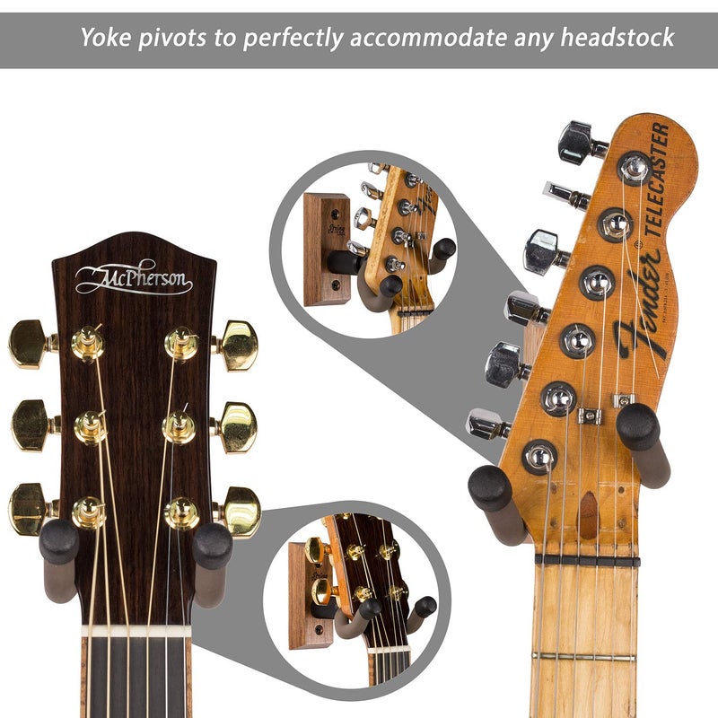 String Swing Guitar Wall Mount Hanger with Keeper Strap- Electric Acoustic and Bass Guitars CC01K-BW - Image 2